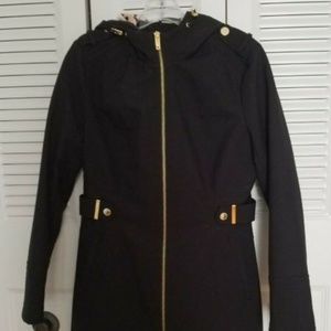 Via Spiga Womens Trench Coat Zip Up Hood Black Siz